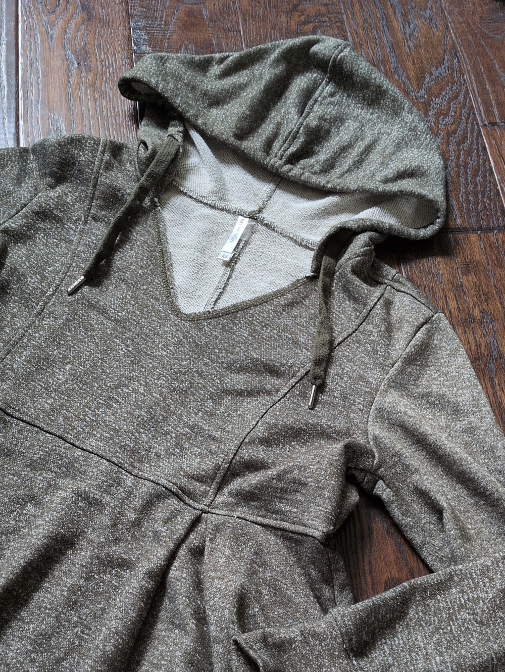 MUR MUR I Olive Green Peplum Ruffle French Terry Pullover Hoodie Sweatshirt, M